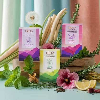 Kahwa Green Tea + Hibiscus Rosemary Dandelion + Chamomile Blue Pea Lavender
